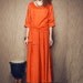 Linen Dress in Orange - Long Dress - Maxi Cocktail Dress  (Custom Made)