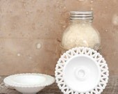 Candleholders. Antique. Delicate. Swedish White Glass Each is A Circle of Tiny Hearts. Nordic. Holiday. Valentines.