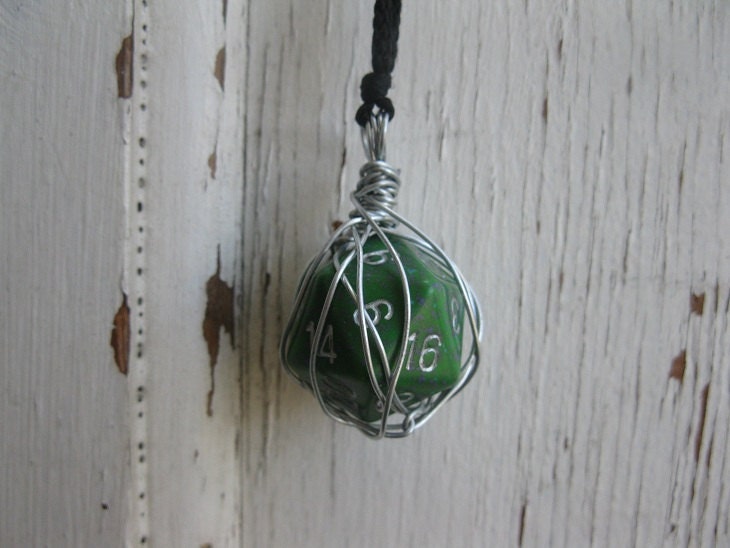 aluminum wire wrapped d20 role playing dice necklace - dungeons and dragons