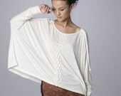 Unisex Oversize White Tunic With Adjustable Sleeves String and Batwing