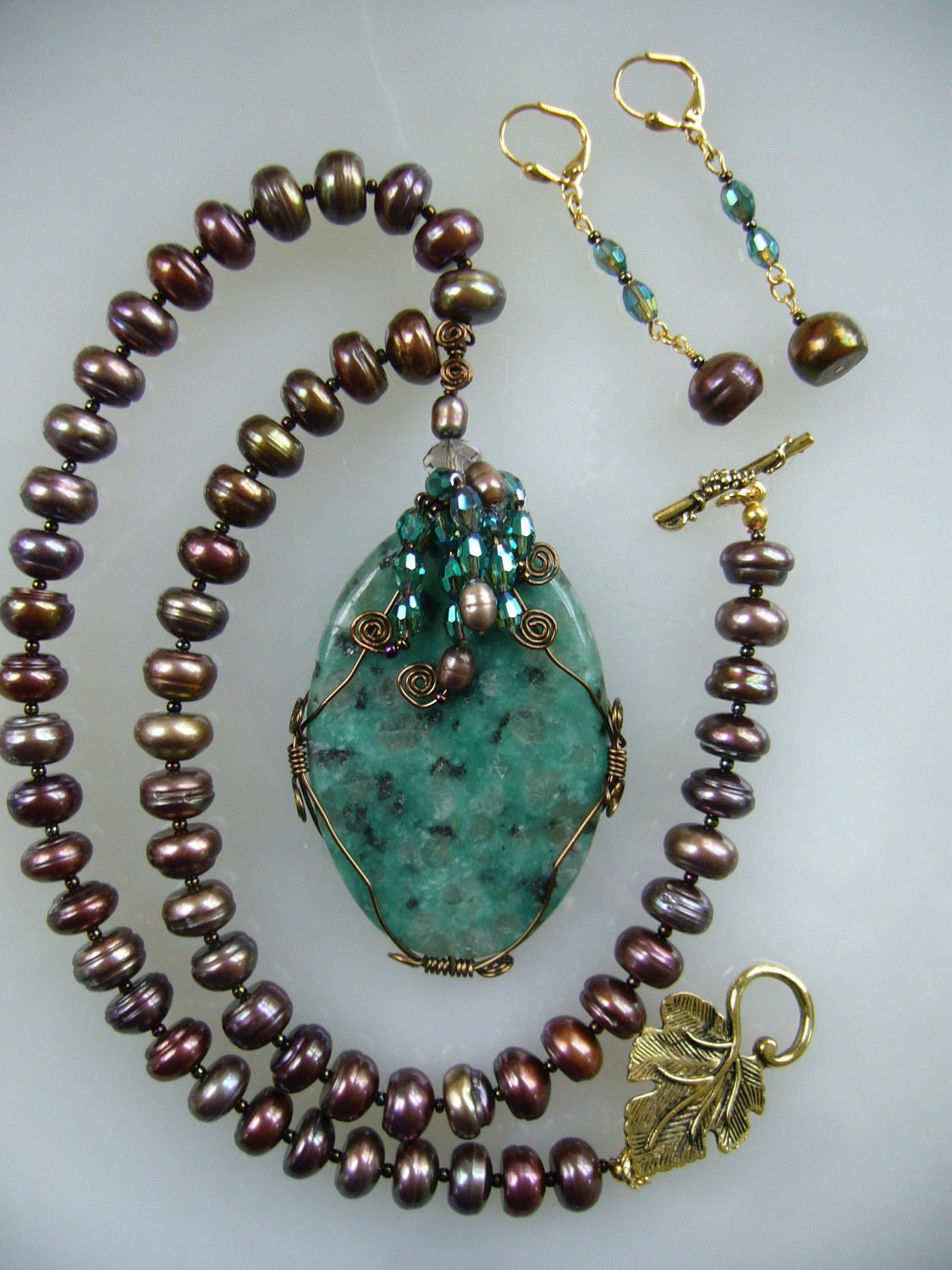 Teal Waves on a Moon Lit Ocean Pearl Necklace,RESERVED FOR GERALDINE