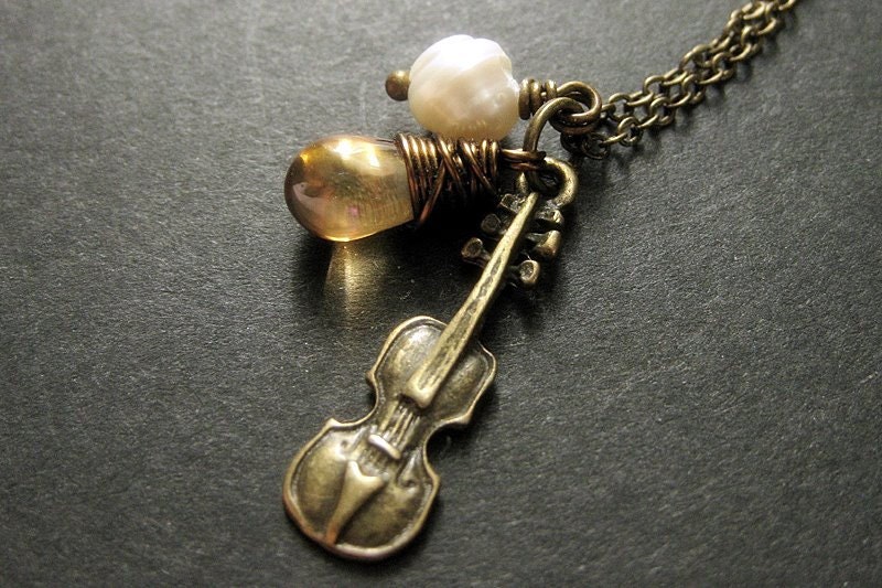 Classical Music Necklace.  Cello Necklace, Violin Necklace, Fiddle Pendant. Charm Necklace Handmade Jewelry.
