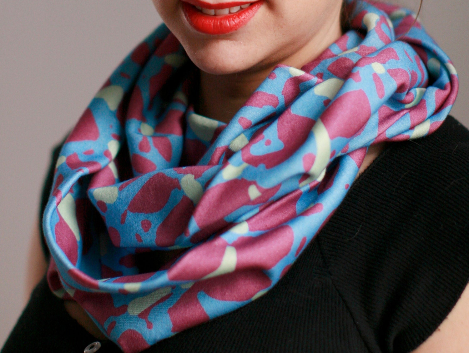 Organic "Blue Elephant"  Cotton Knit Circle Scarf
