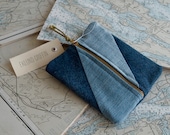 Blue Denim and Chambray Zippered Pouch : Style 1