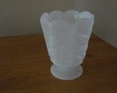 White Milk Glass Pedestal Vase with Grapes, Leaves and Cherries