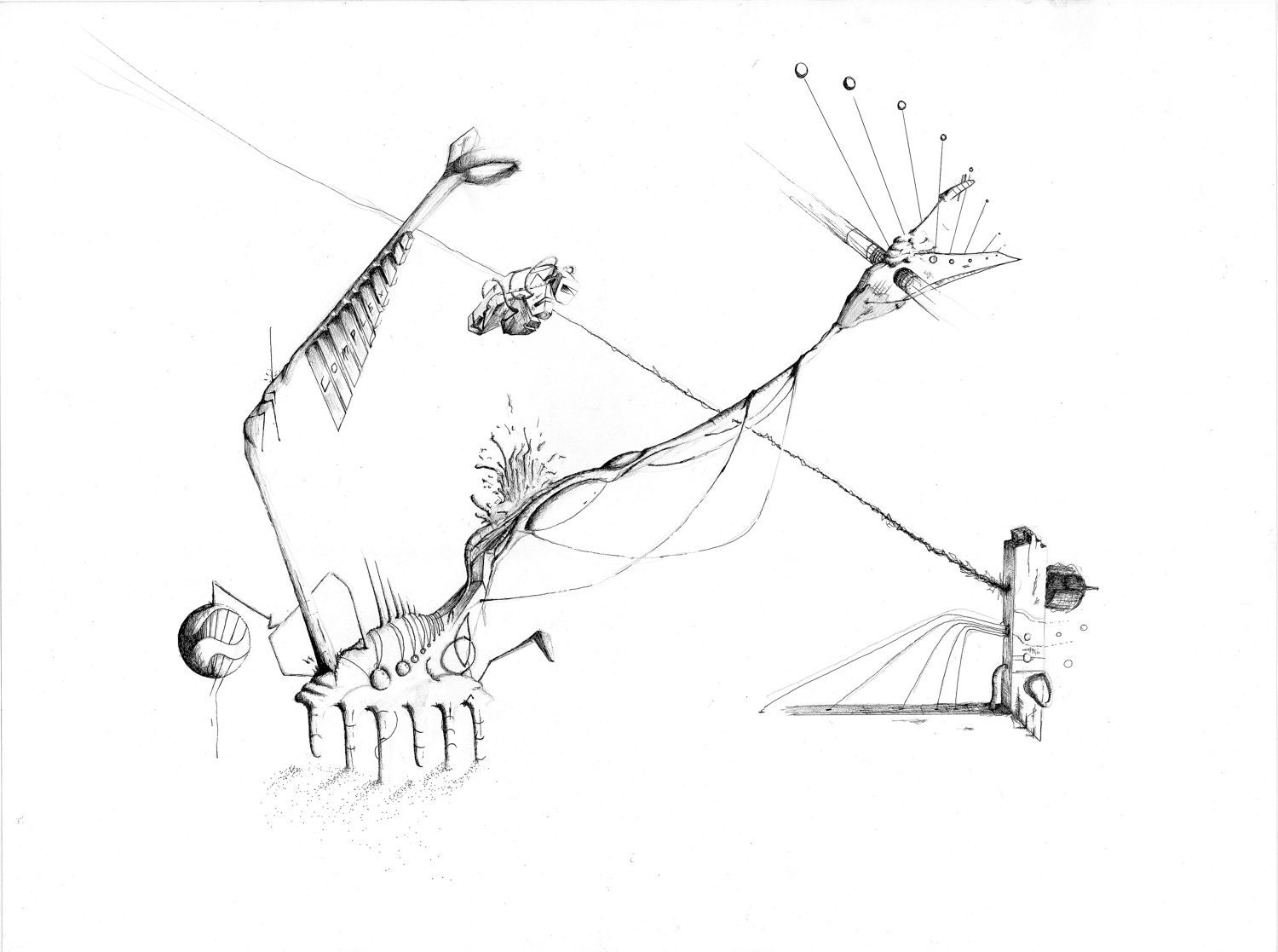 Complex Bazaar - Abstract Ink, drawing, sketch, geometric. Flows of shape, empty space. PRINT