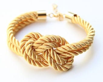 Arm Candy - Knot Bracelet  - Yellow silk cord Bracelet - 24k gold plated