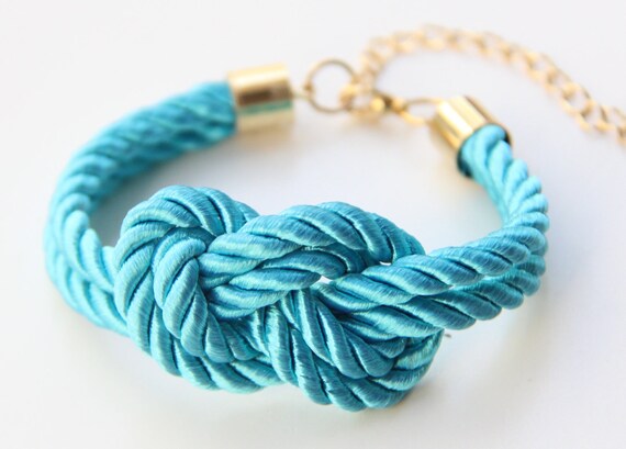 Knot Bracelet - Turquoise silk cord Bracelet - 24k gold plated