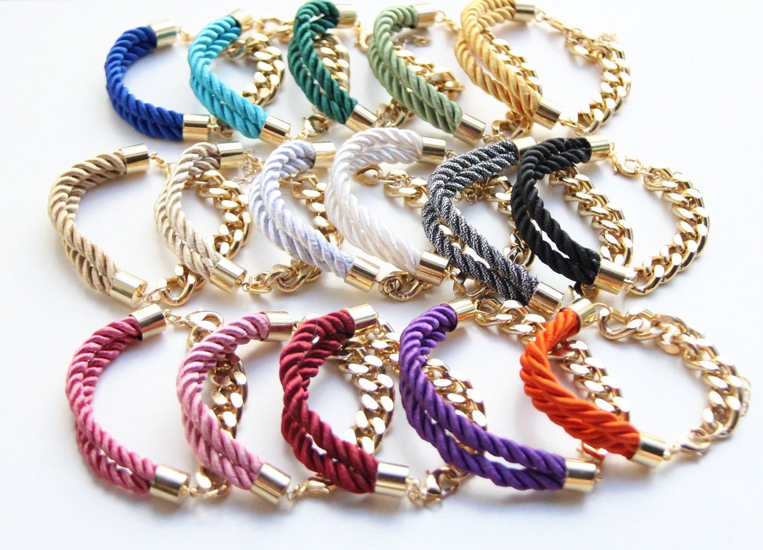 Arm candy set of 2 Half and Half: Gold chunky chain and Silk Bracelet