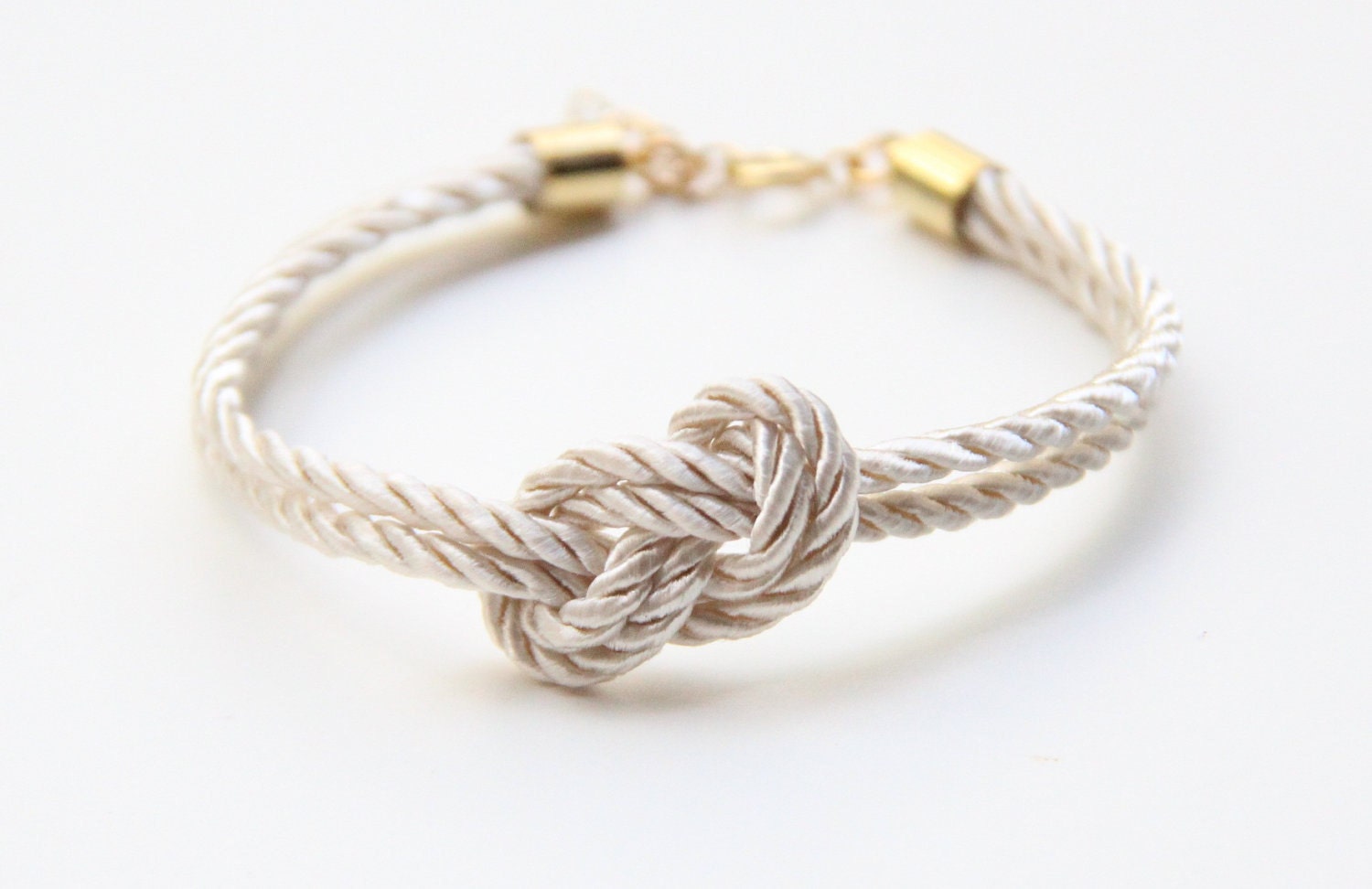 ON SALE: Bridesmaid gift - Small White silk Knot Bracelet - 24k gold plated