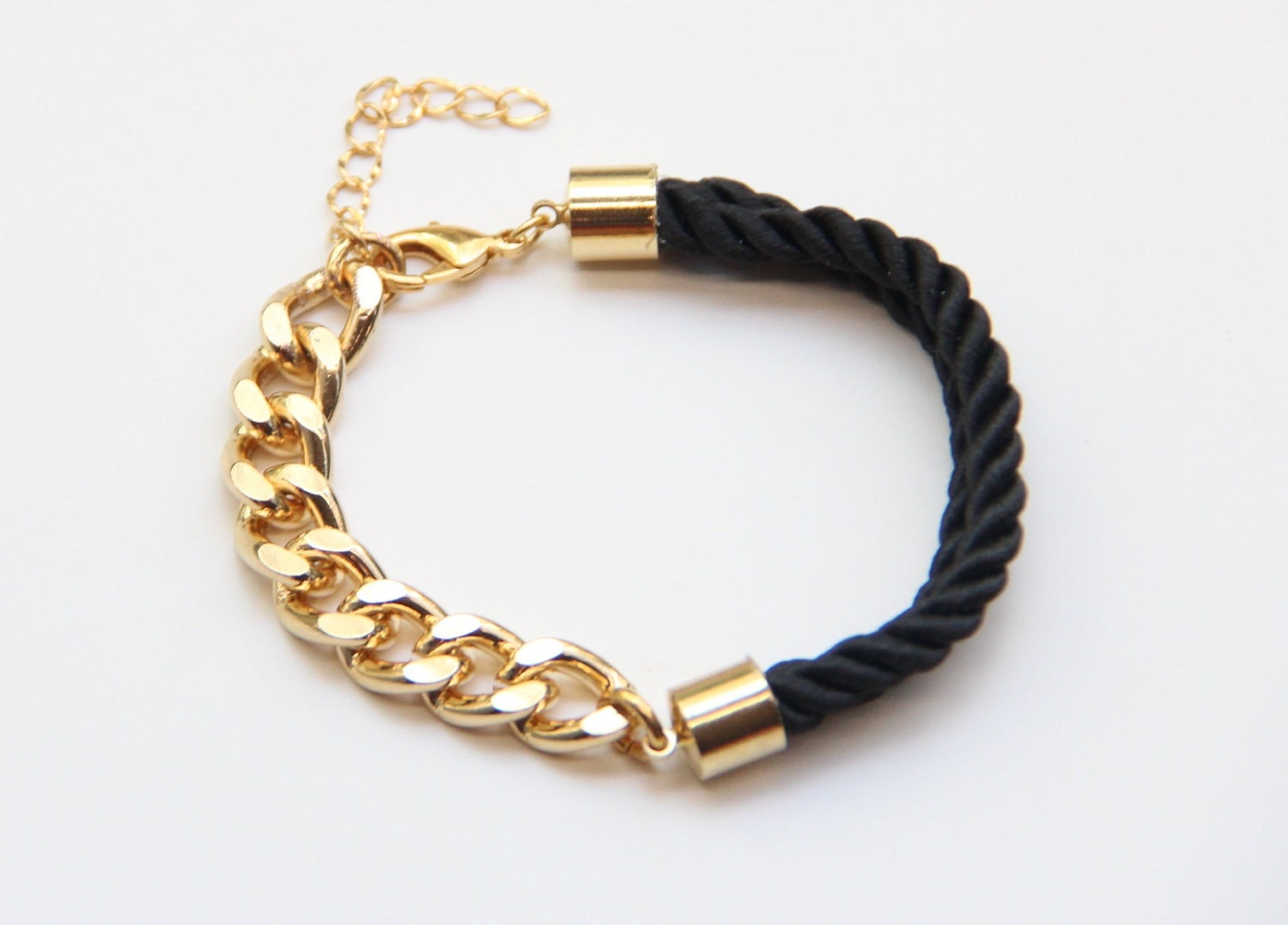 Half and Half: Gold chunky chain and black Silk Bracelet - 24k gold plated
