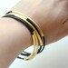 Set of 5 Black leather Bangle Bracelets with gold bars - 24k mate gold plated