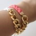 Arm candy - Gold Extra chunky chain with Yellow leather braid Bracelet - 24k gold plated