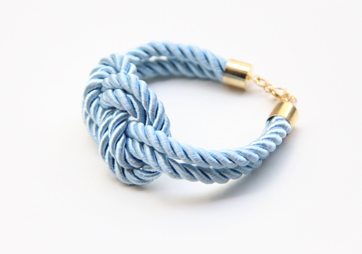 Pale Blue silk cord Bracelet - 24k gold plated