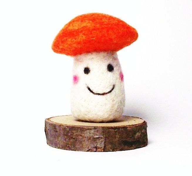 Orange & white mushroom - needle felt mushroom - eco-friendly - collectable desktop companion