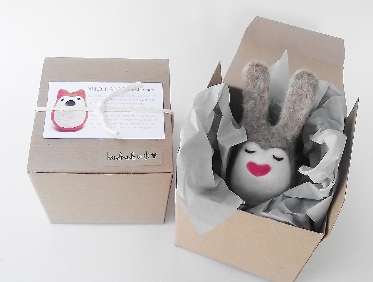 Needle felted bunny rabbit with heart shaped nose - light brown bunny