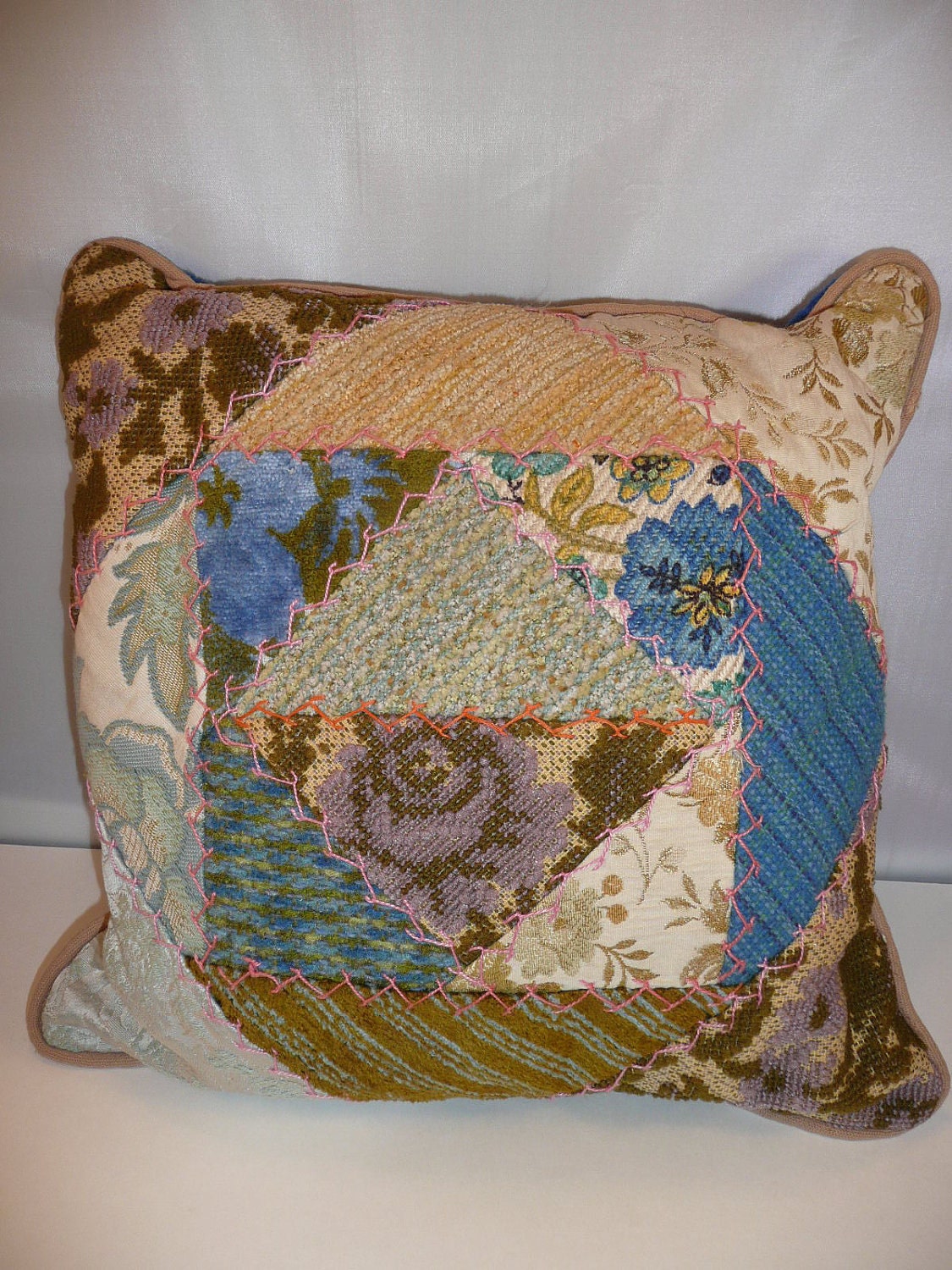 Vintage Crazy Quilt Block Pillow Lovely by NewLifeVintageRVs