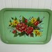 Vintage Jadite Green Metal Tray with Center Rose and Daisy Spray in Red and Yellow - Shabby Chic Style
