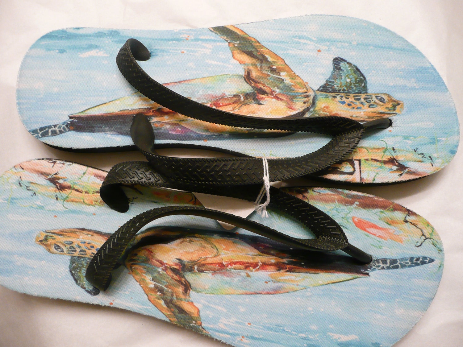 Jen Callahan Award winning Artist "Bird of the Sea" Turtle Flip Flops