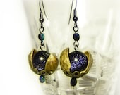 Universe in a nutshell earrings, night sky blue goldstone, blue sandstone, blue sunstone, geek jewelry