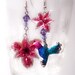 Mismatched earrings, pink lily earrings. hummingbird earrings, lily jewelry, unique earrings