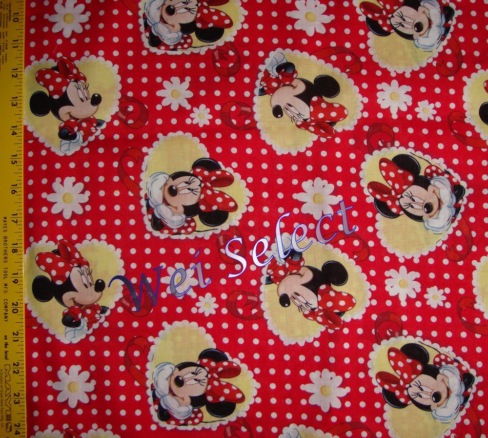 Disney Minnie Mouse Heart Dots Red Cotton Fabric by yard 43442
