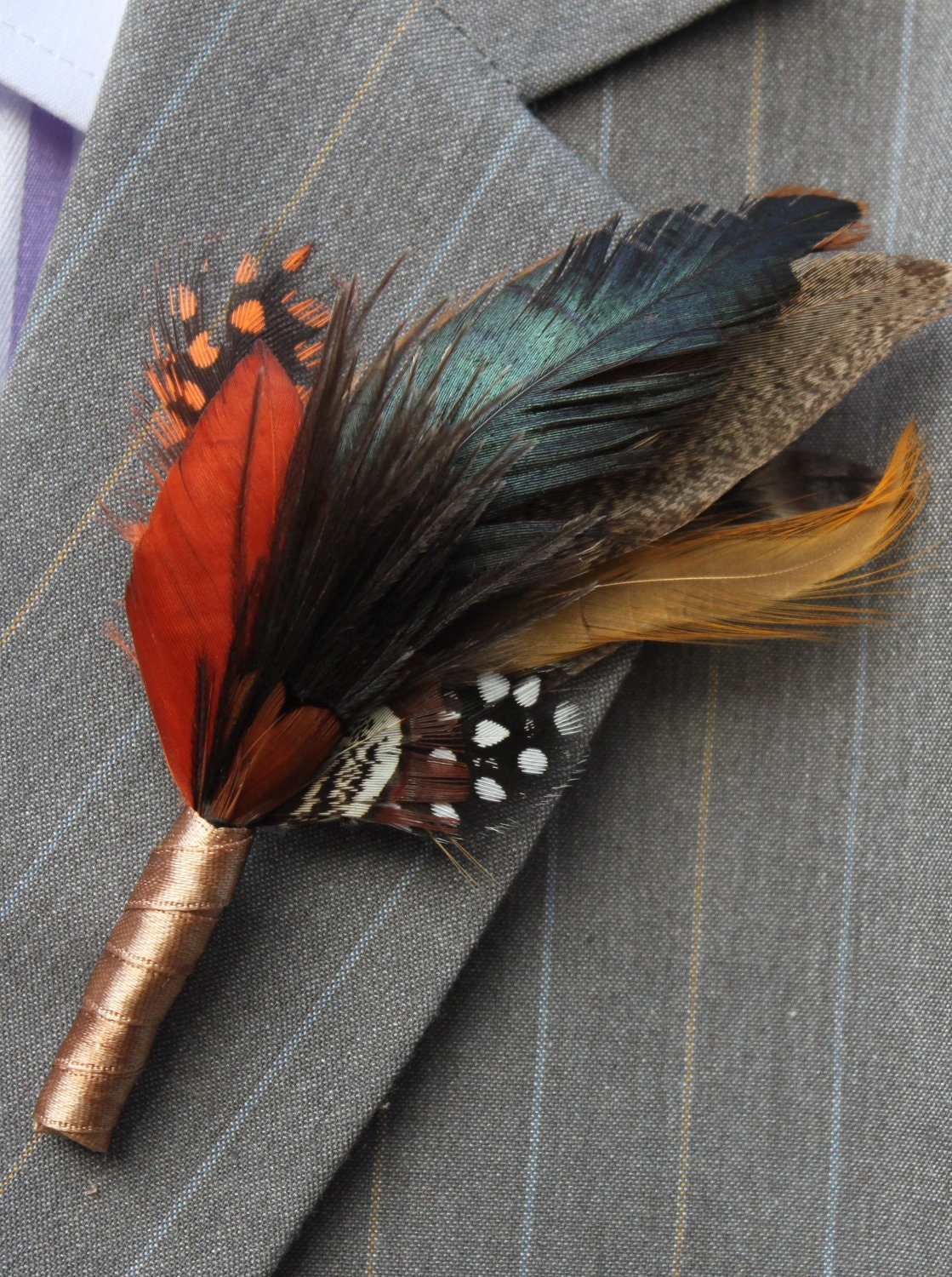 Feather Boutonnière,    (Bottonhole) - Wedding Boutonnieres, Groom