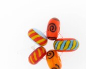 lampwork bead set -  handmade orange yellow and blue beads