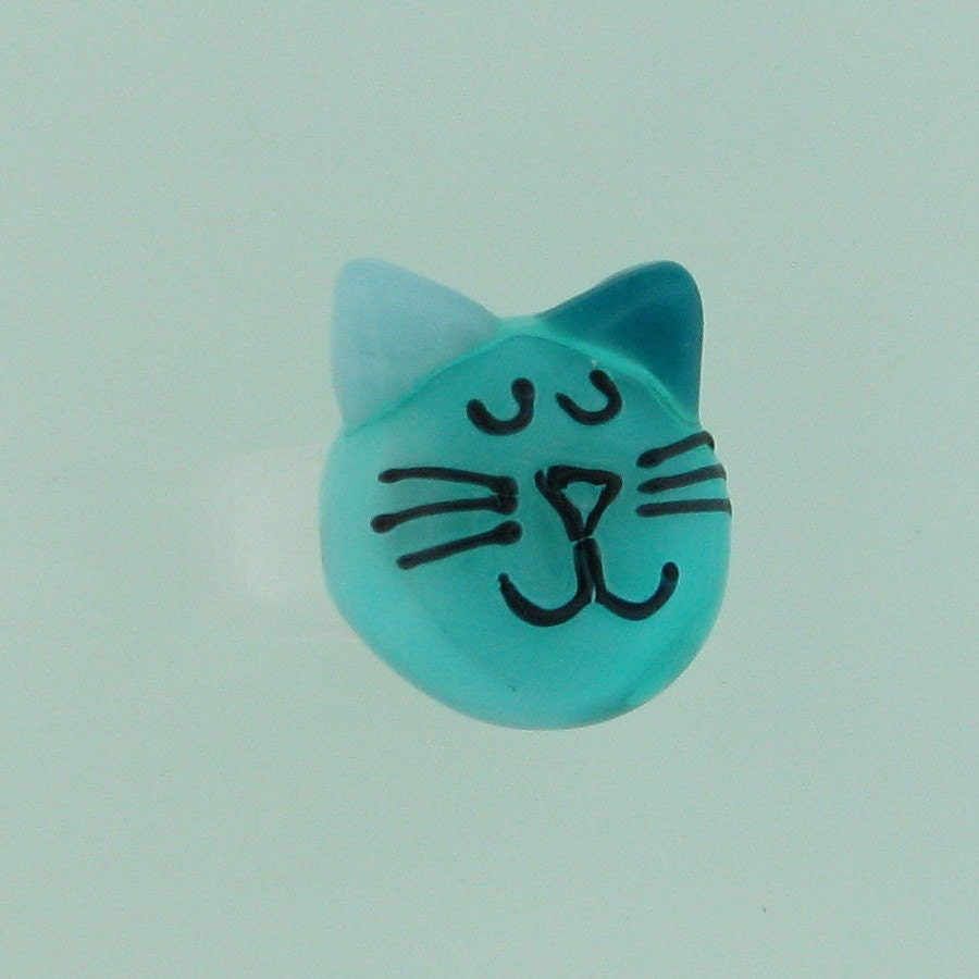cat ring - teal - cat jewelry -handmade lampwork glass rings