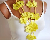 Crochet Yellow Flower Lariat Scarf. Fashion Flower Scarves, Necklace... Lariat scarf for spring...
