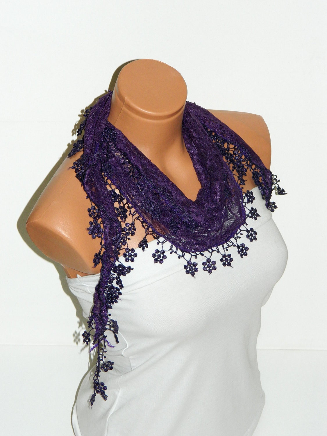 Personalized Design purple Scarf. Turkish Fabric Fringed Guipure Scarf ..bandana,headband,wedding,bridal,authentic, romantic,