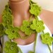 Hand made green crochet Scarf,Olive Green Flower Lariat Scarf. Fashion Flower Scarves, Necklace...
