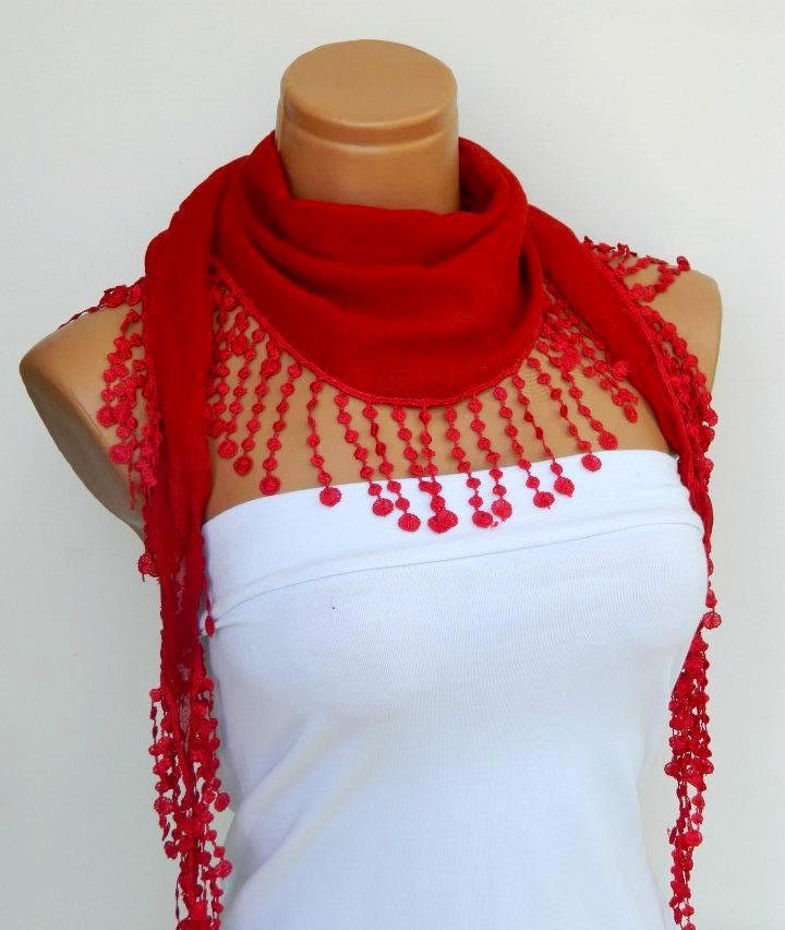 Personalized Design red Scarf. Turkish Fabric Fringed Guipure Scarf ..bandana,headband,wedding,bridal,authentic, romantic, elegant,