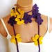 Hand made Crochet Flower Purple, Yellow, Lariat Scarf. Fashion Flower Scarves, Necklace...