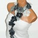 Crochet Gray, Black, White Flower Lariat Scarf. Fashion Flower Scarves, Necklace...