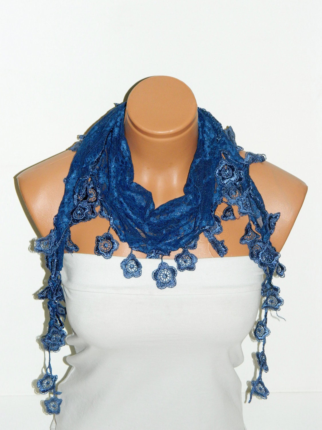Personalized Design Blue Scarf. Turkish Fabric Fringed Guipure Scarf ..bandana,headband,wedding,bridal,authentic, romantic,
