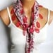 Woman scarves.. Red White Scarf. Turkish Fabric Fringed Guipure Scarf ..bandana,headband,wedding,bridal,authentic, romantic,