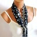 Navy Blue White Scarves, starred fabric scarf, Turkish Fabric Fringed Guipure Scarf ..bandana,headband,wedding,bridal,authentic, romantic,