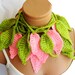 Crochet ivy, Pink Green ivy leafs Lariat Scarf. Fashion Flower Scarves, Necklace...