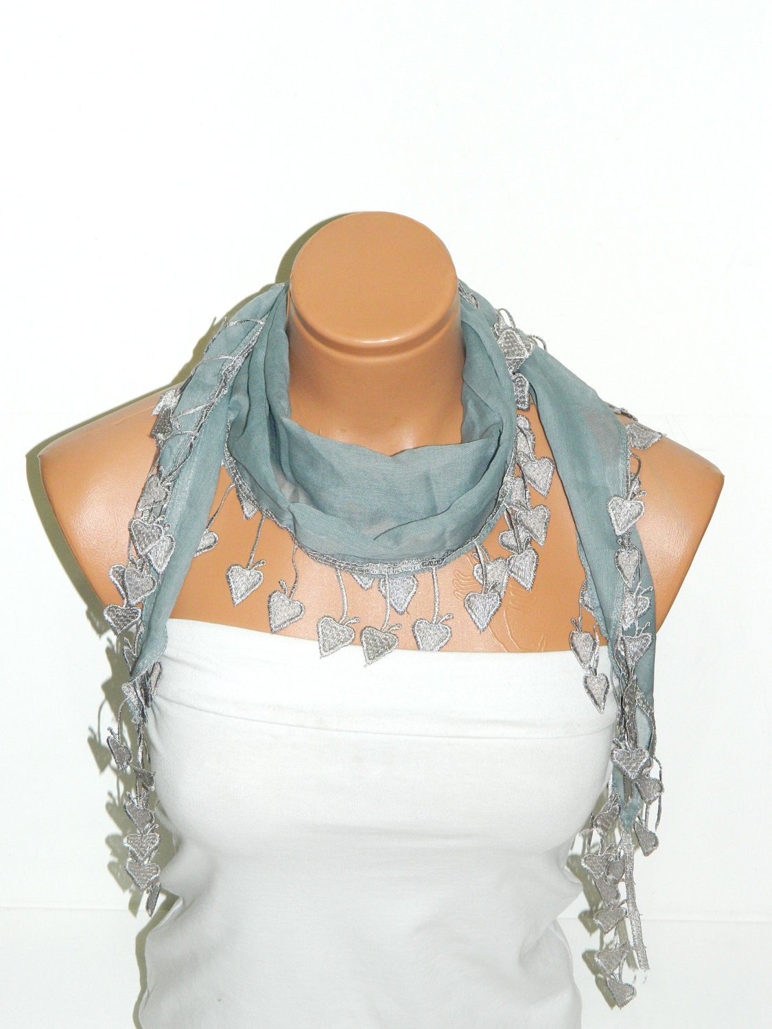 Fashion Gray Scarves. Summer trend scarf. Turkish Fabric Fringed Guipure Scarf ..bandana,headband,wedding,bridal,authentic, romantic,