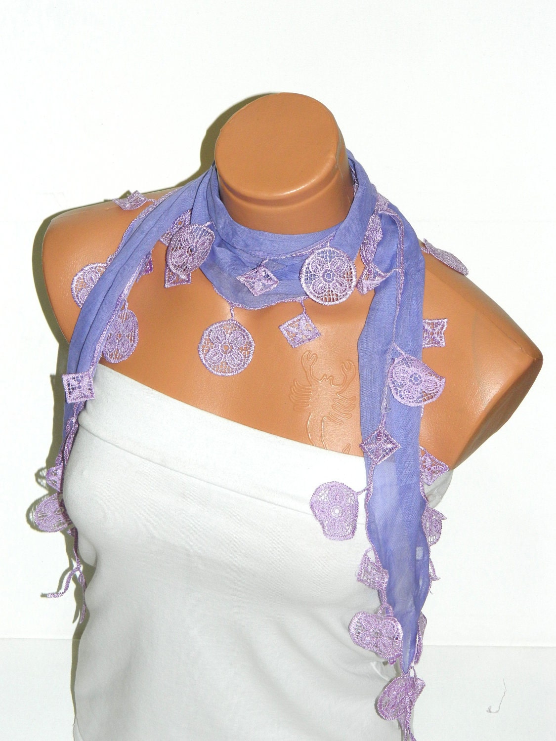 Personalized Design lilac Scarf. Turkish Fabric Fringed Guipure Scarf ..bandana,headband,wedding,bridal,authentic, romantic, elegant,