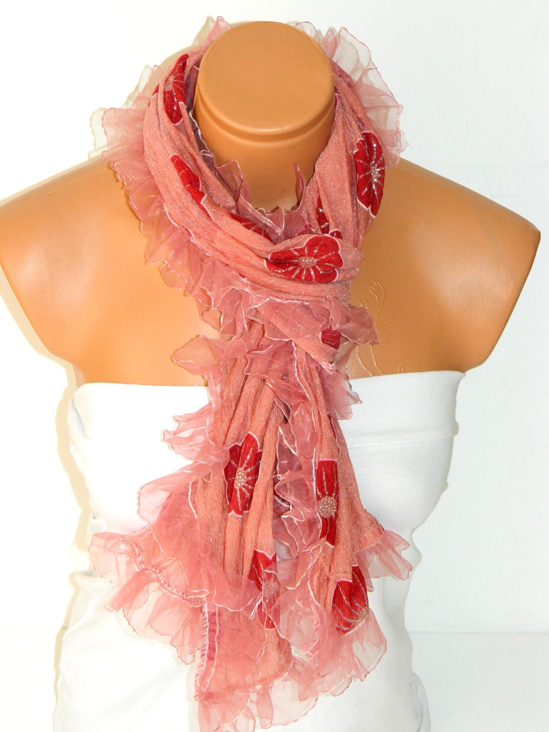 summer fashion shawl, scarves. white Frilly, fancy flower pattern sim. wedding,bridal,authentic, romantic, elegant