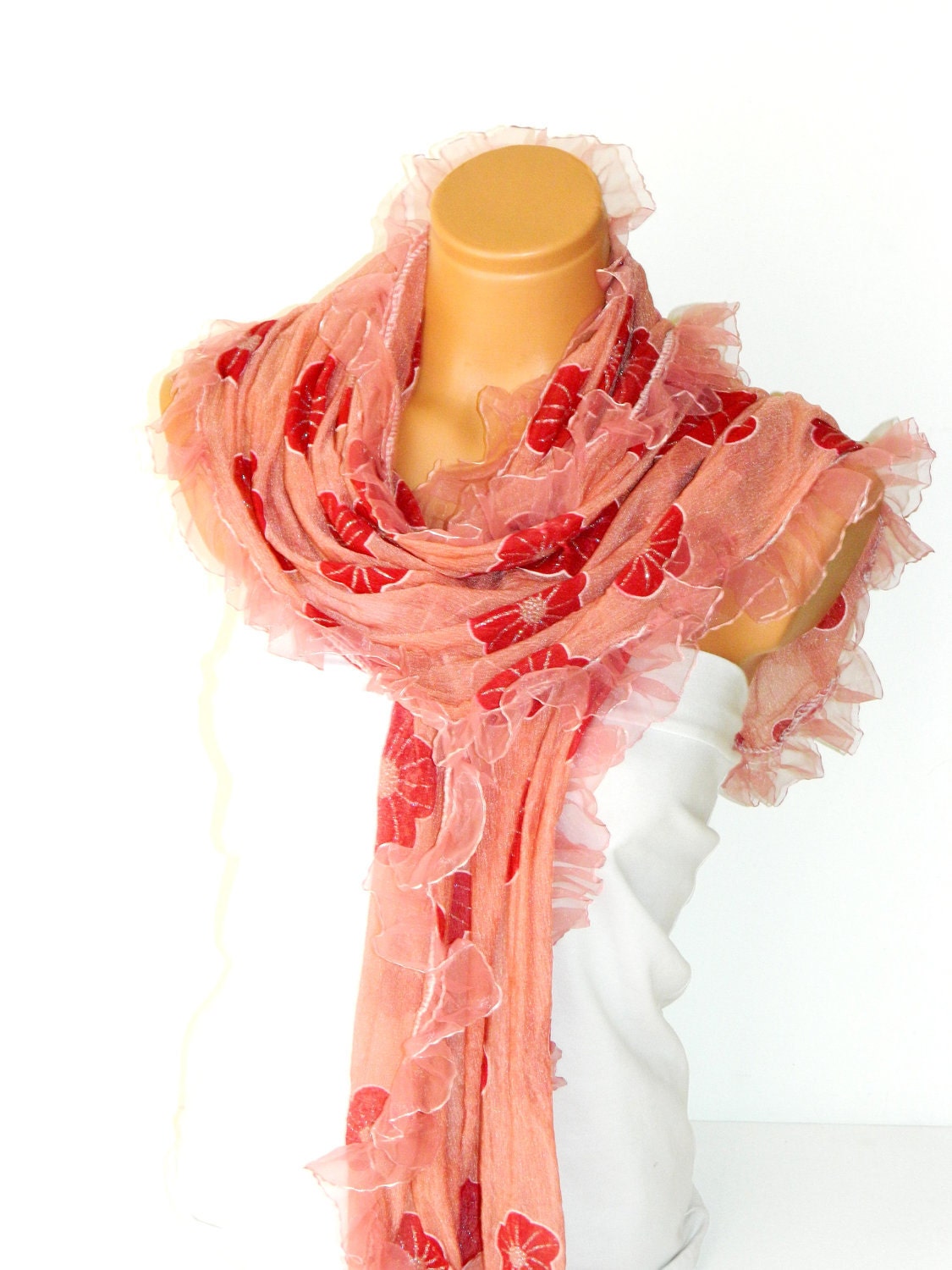 summer fashion shawl, scarves. white Frilly, fancy flower pattern sim. wedding,bridal,authentic, romantic, elegant