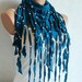 Teal Blue Fabric Fringed Scarf with Beads, Woman Scarves, Scarf, Accessory,
