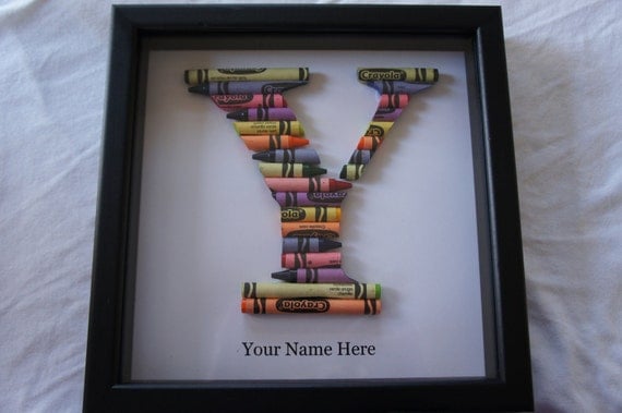 Crayon Initial in a shadow box