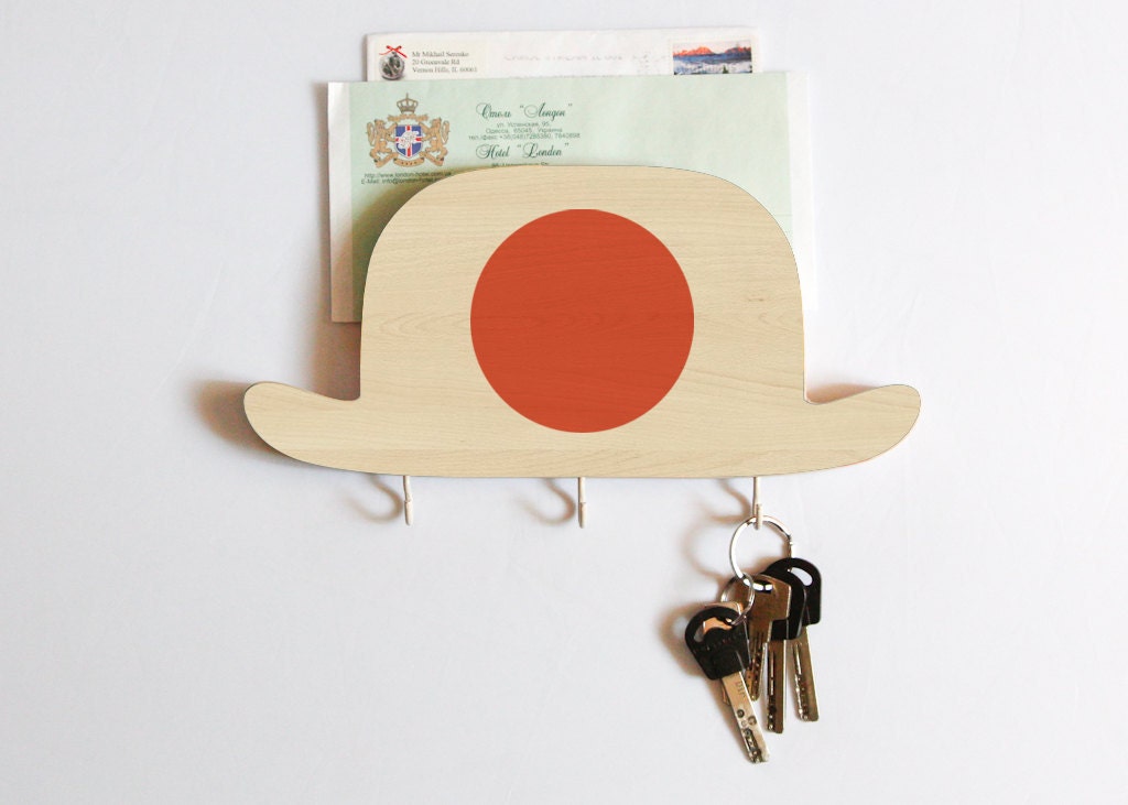 Key Hook - Wooden Wall Organizer - Wood Shelf - Bowler Hat Japan - for your keys and letters