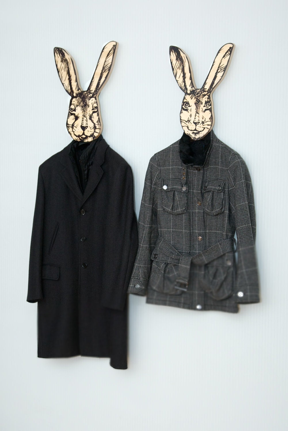Unique hanger - hook - mask - He - rabbit, use it for clothes or as a decor item thick quality birch plywood