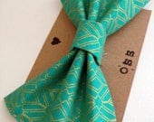 Handmade Fabric Hair Bow Clip - Green and Gold
