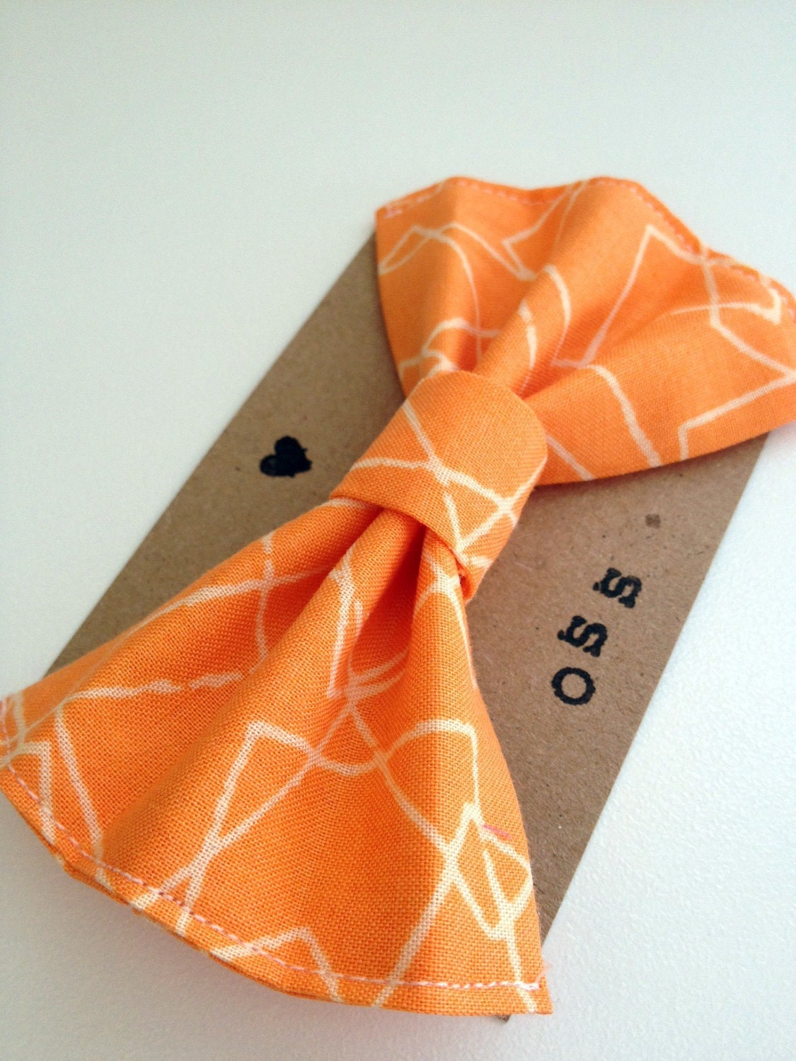 Handmade Fabric Hair Bow Clip - Orange and White Squares