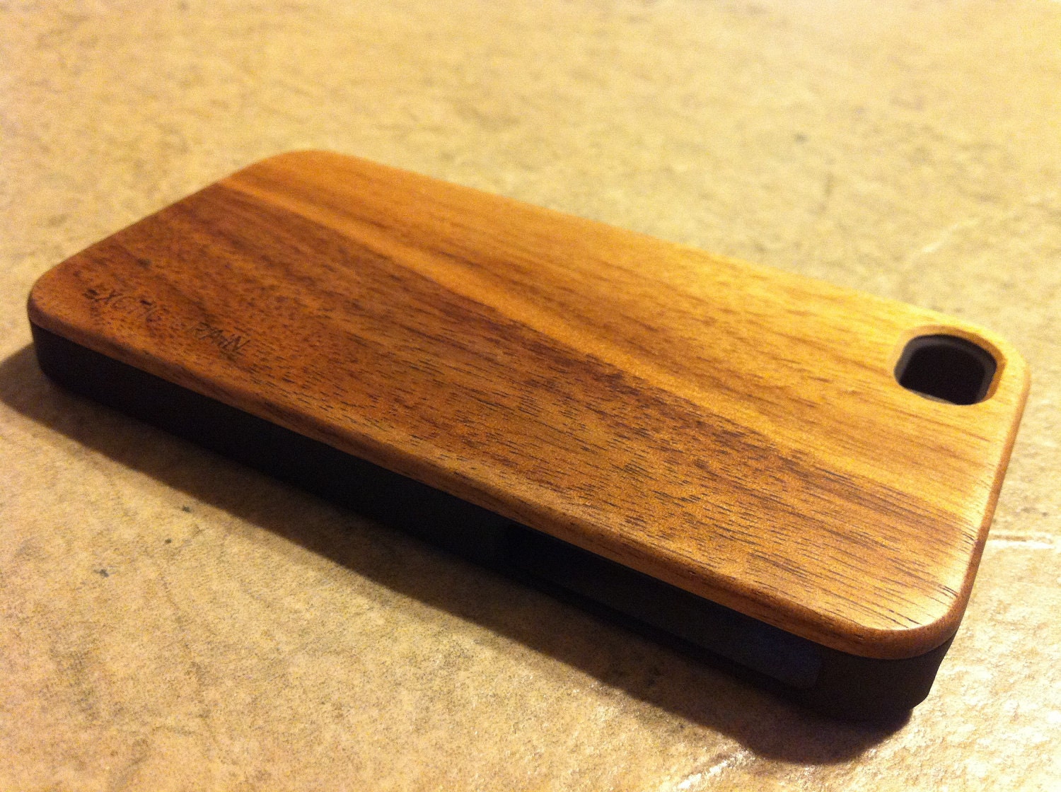 IPHONE 4 and 4s CASE , real wood rich polished light walnut back ,sharp looking black edge